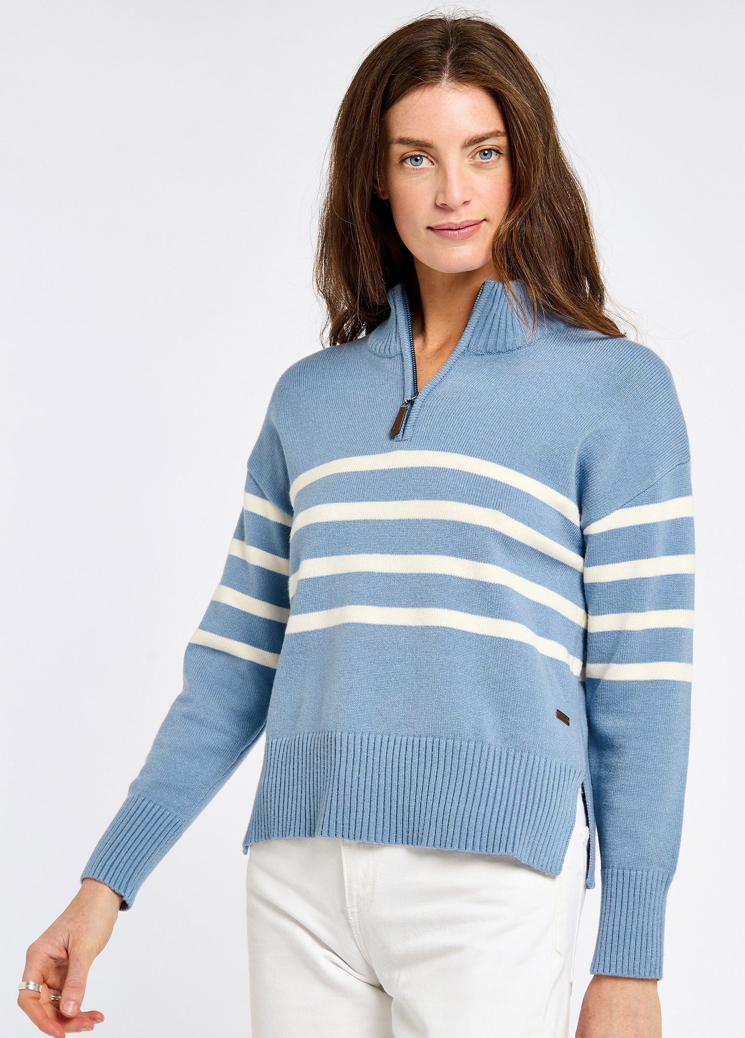 Fonthill Women's zip neck sweater- Dusty Blue