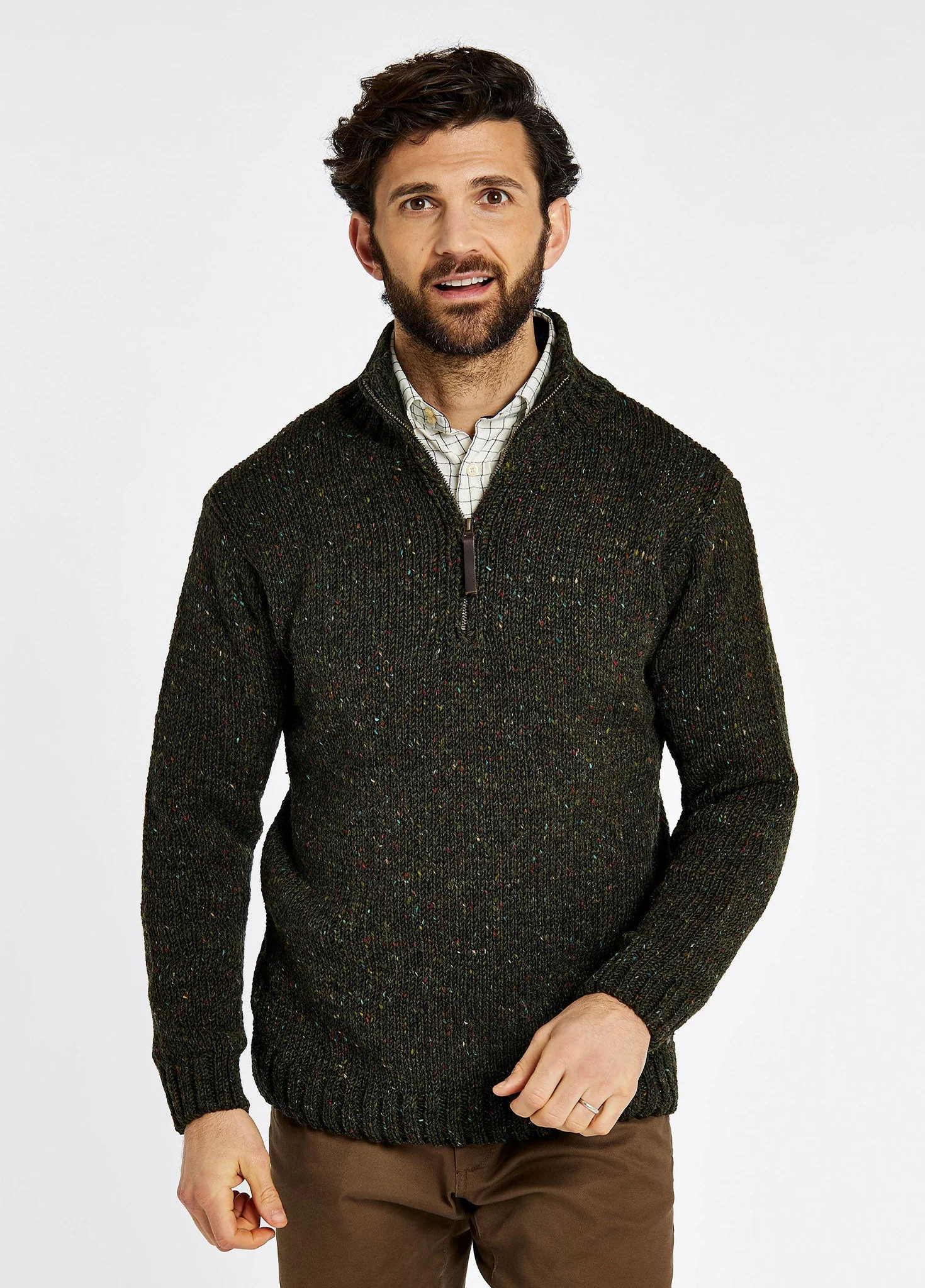 Callaghan Men's Irish Knit Donegal Sweater - Olive