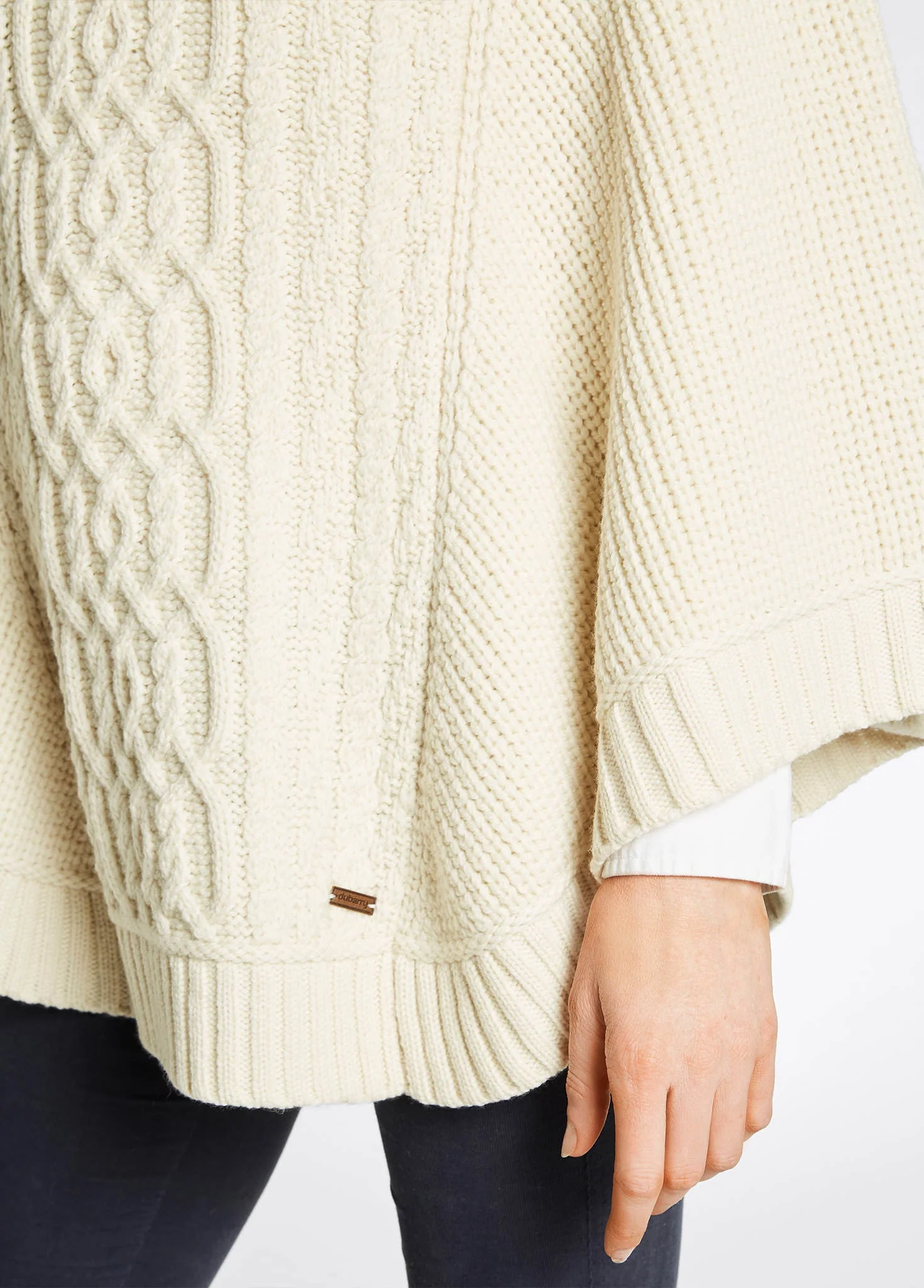 Kilronan Women's Irish Knit Merino Poncho - Cream