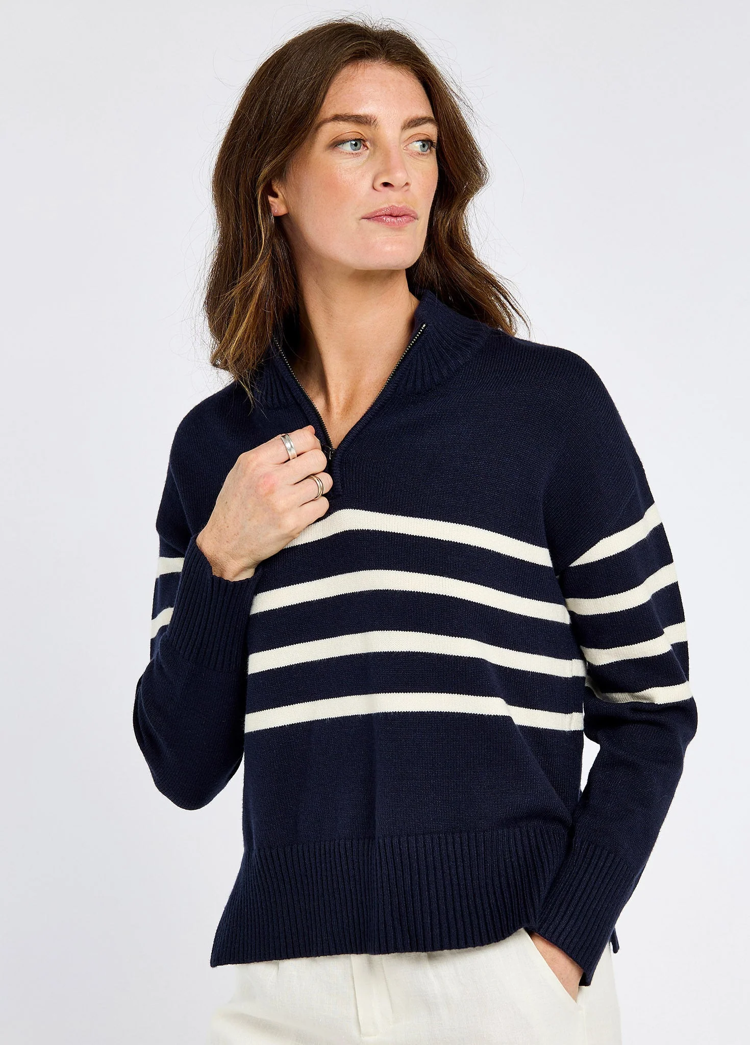 Fonthill Women's zip neck sweater- navy