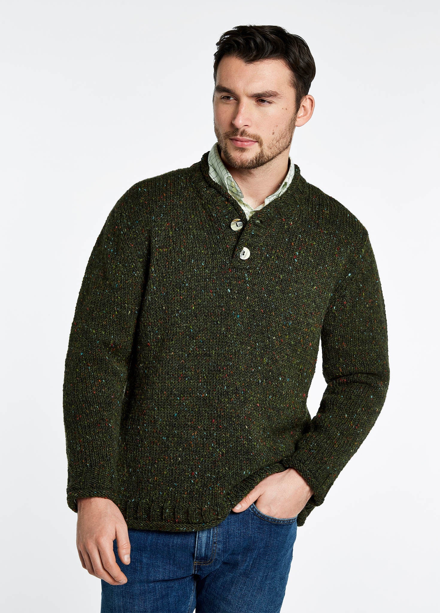 Taylor Men's Irish Knit Donegal Sweater - Olive