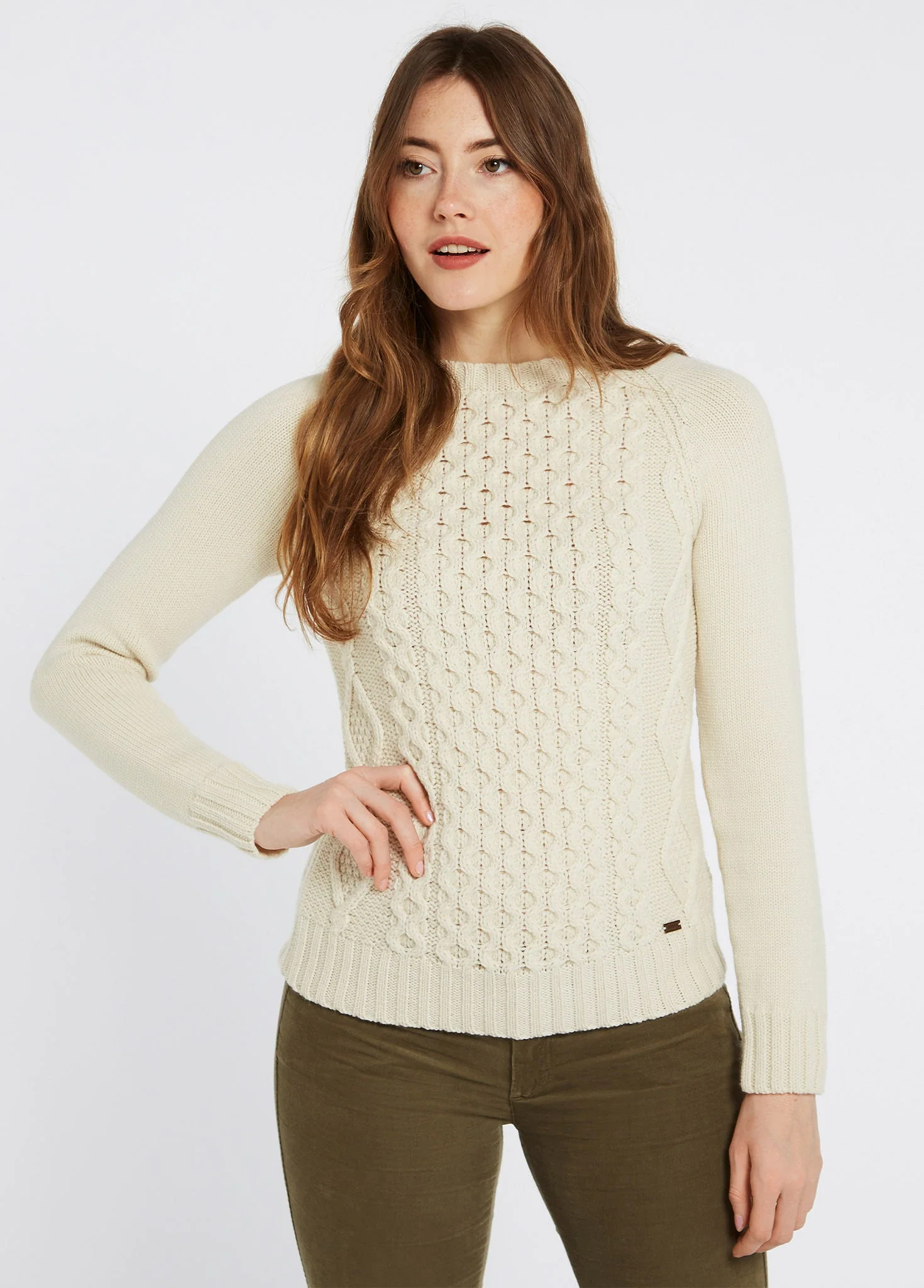 Shanley Women's Irish Knit Merino Aran Sweater - Cream