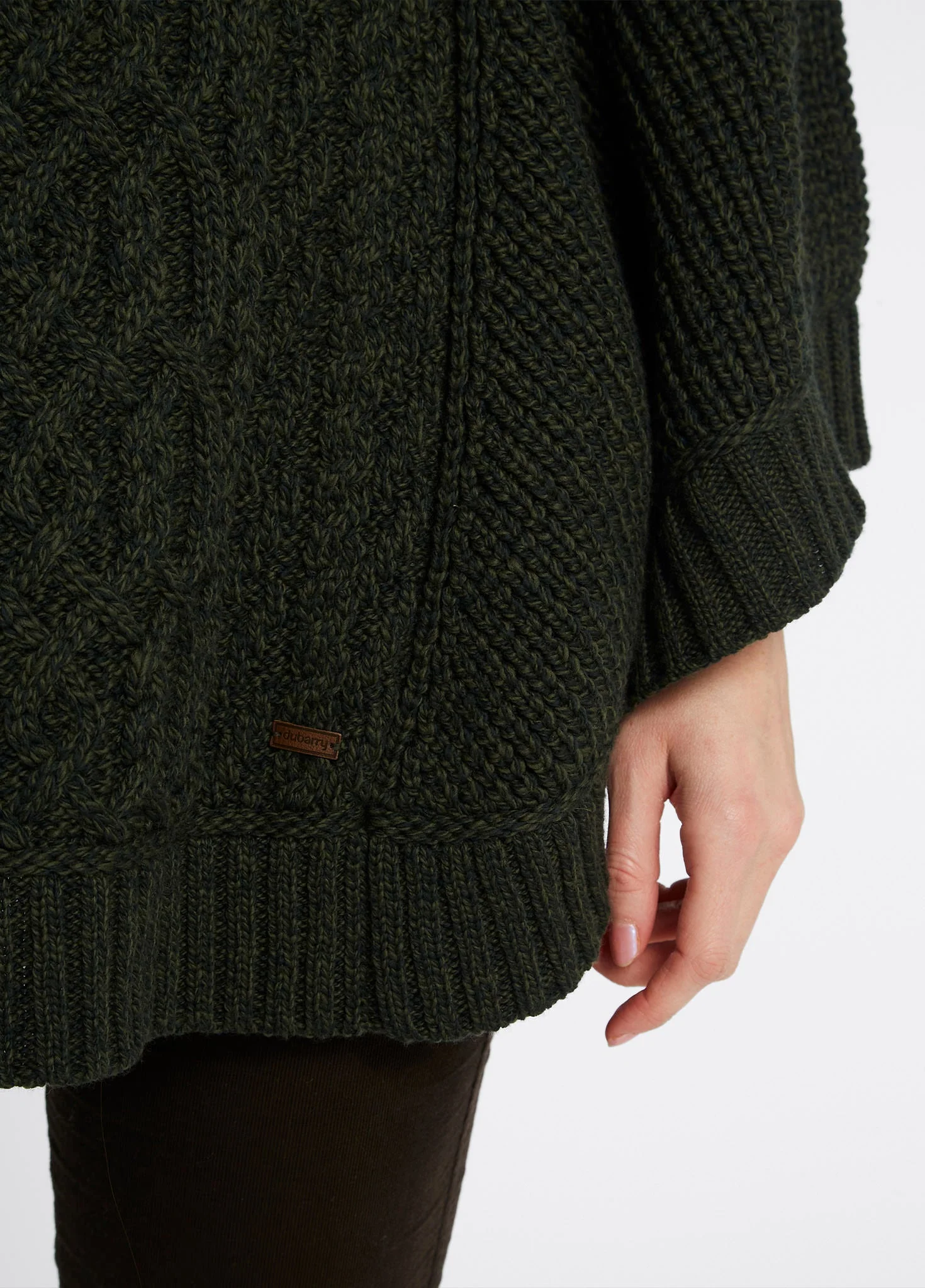 Kilronan Women's Irish Knit Merino Poncho - Olive