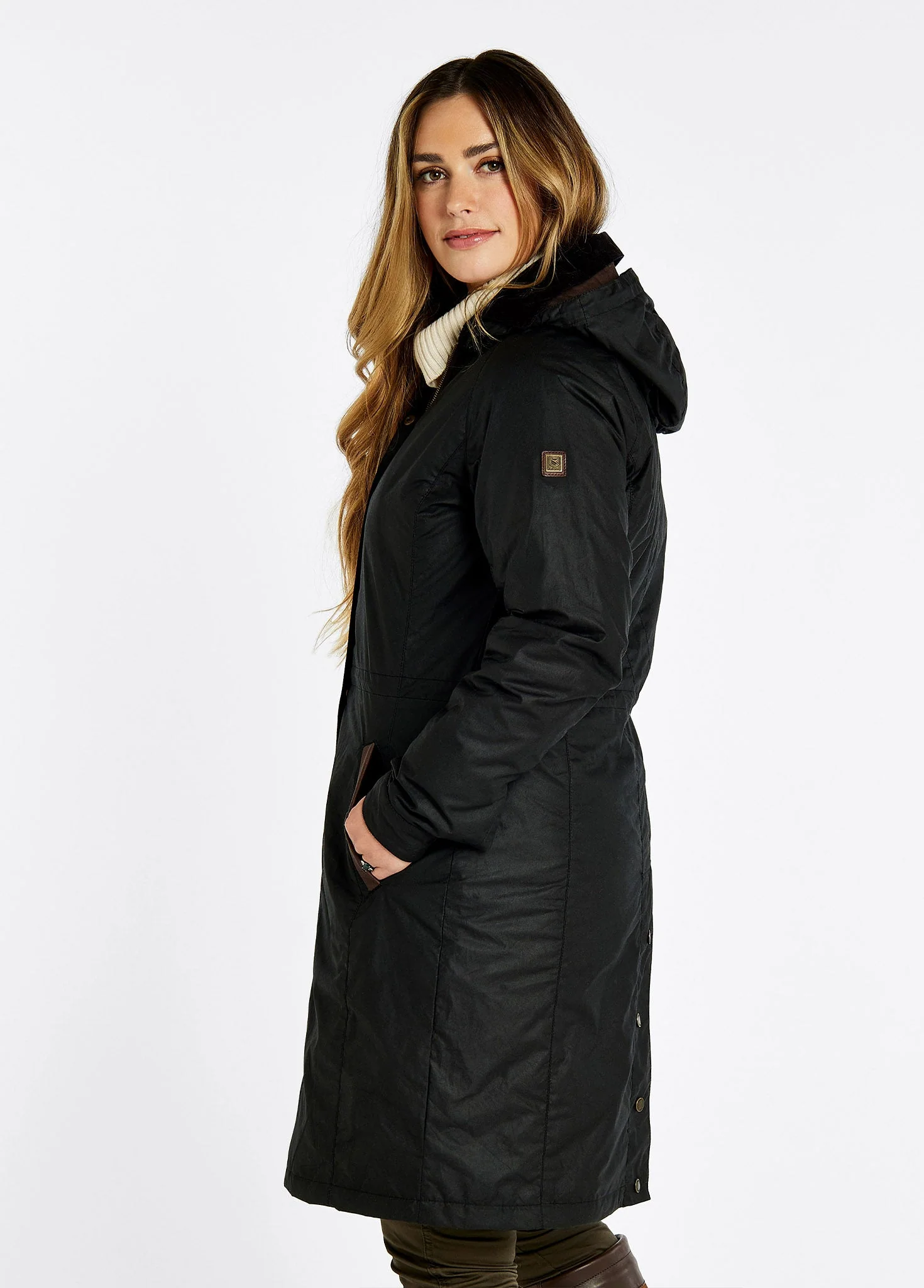 Redington Ladies' Long Waxed Cotton Coat - Black
