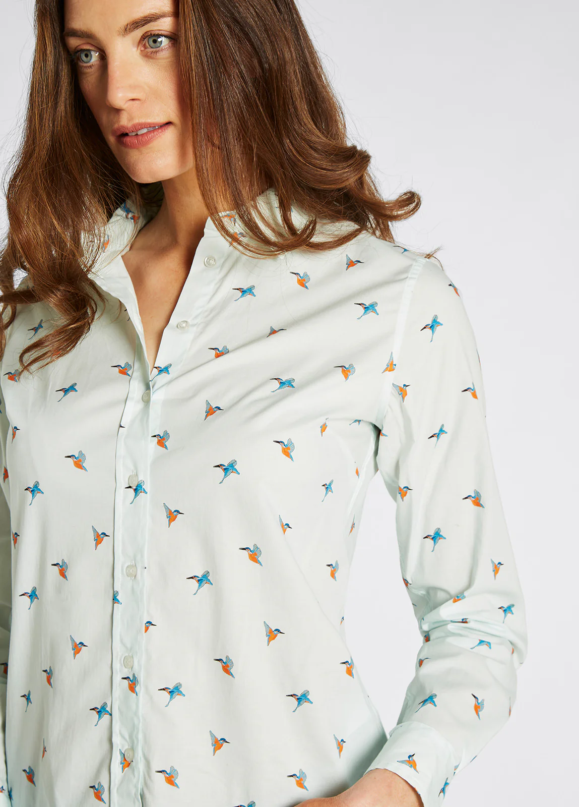 Firefly Ladies' Long Sleeve Kingfisher Print Shirt - Pale Blue - Sample