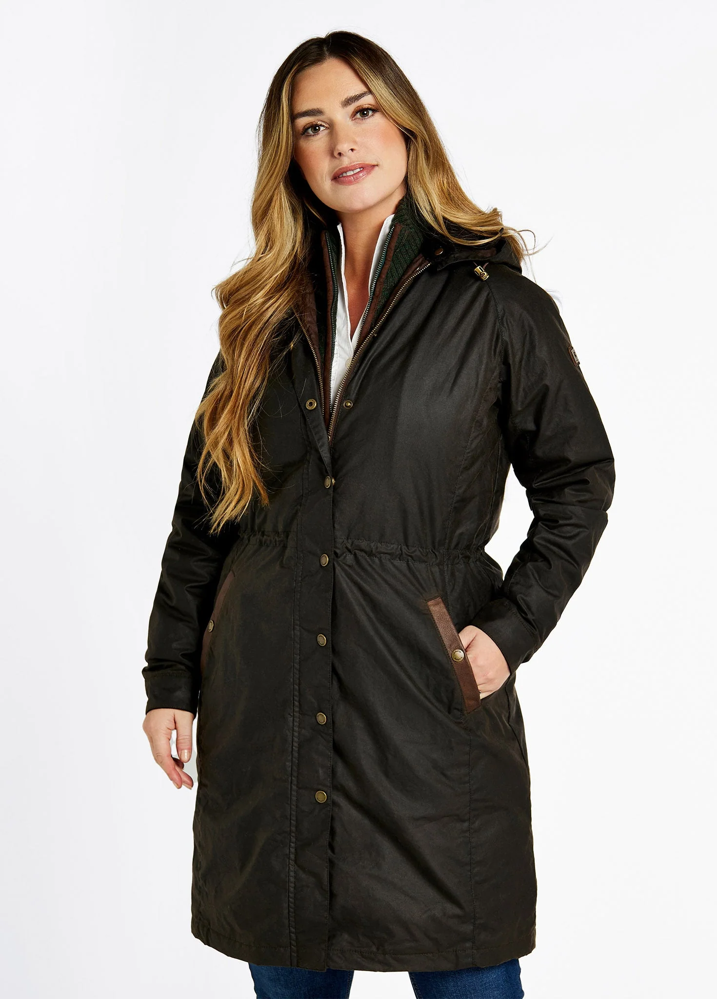 Redington Ladies' Long Waxed Cotton Coat - Verdigris