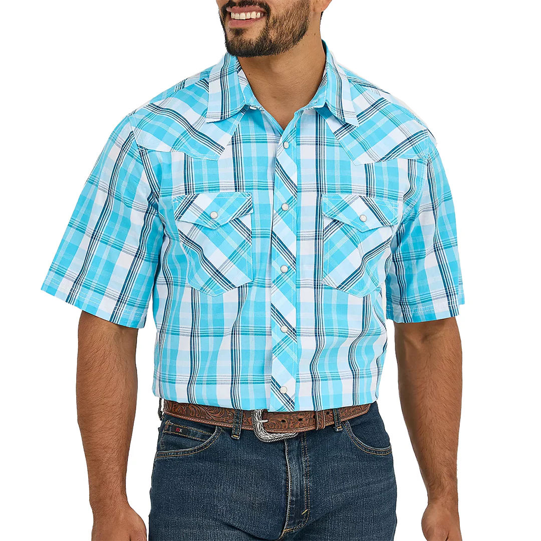 Wrangler Men's 20X Competition Advanced Comfort Plaid Short Sleeve Snap Shirt