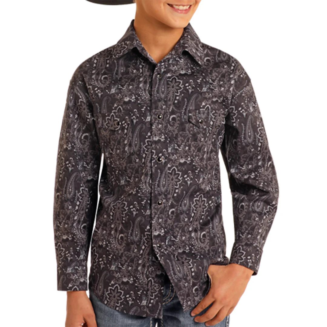 Rock & Roll Denim Boys' Paisley Long Sleeve Snap Shirt