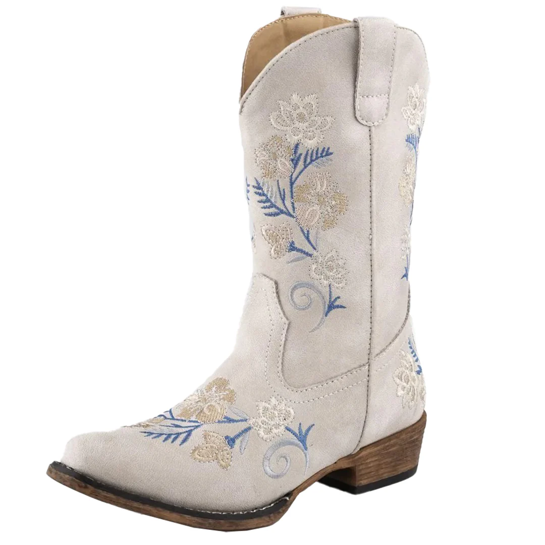 Roper Girls' Western Boots Riley Floral White