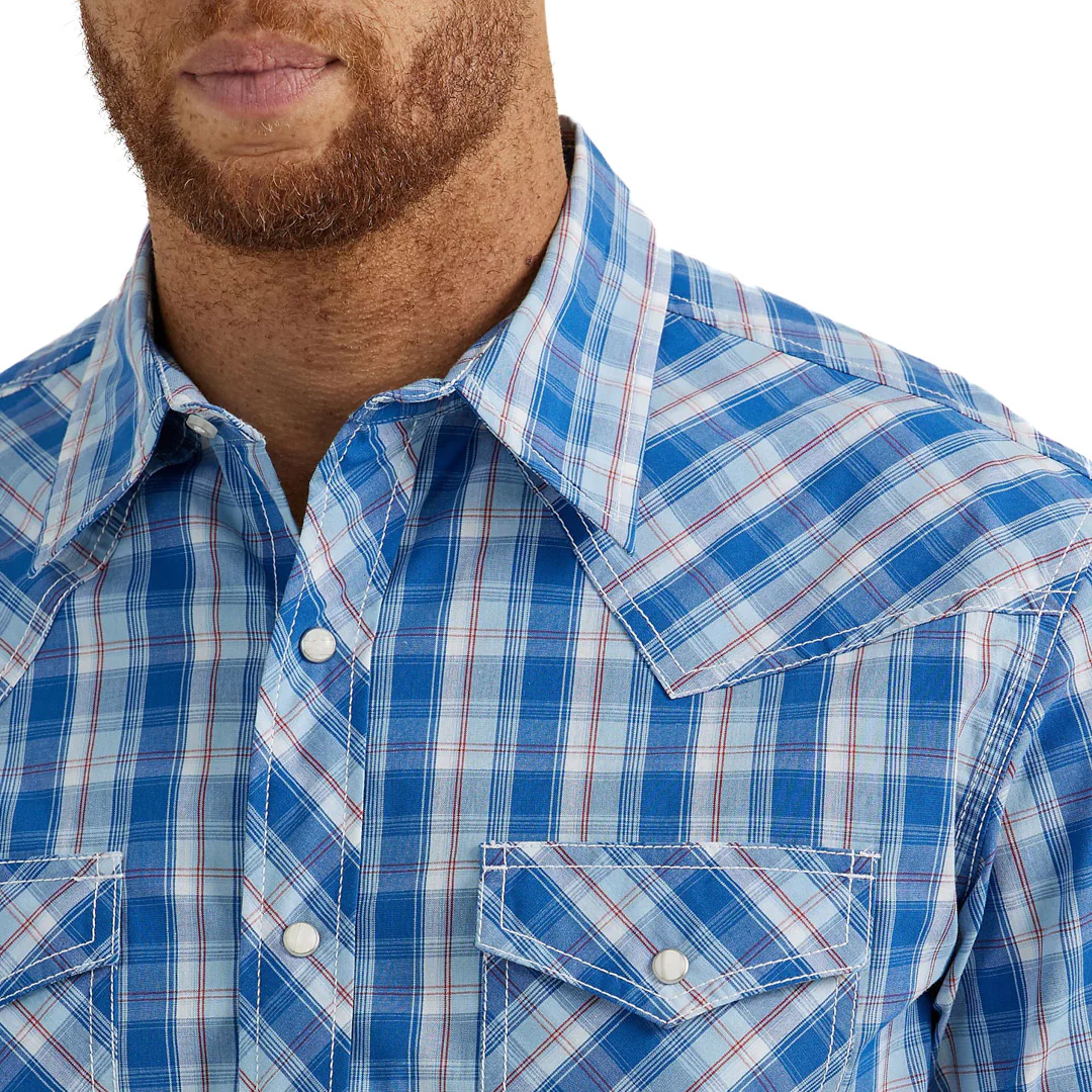 Wrangler Men's 20X Competition Plaid Snap Shirt In Blue