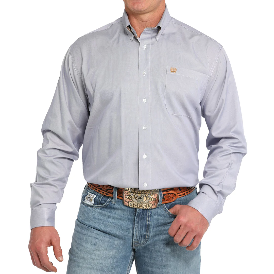 Cinch Men's Stripe Print Long Sleeve Button-Down Shirt