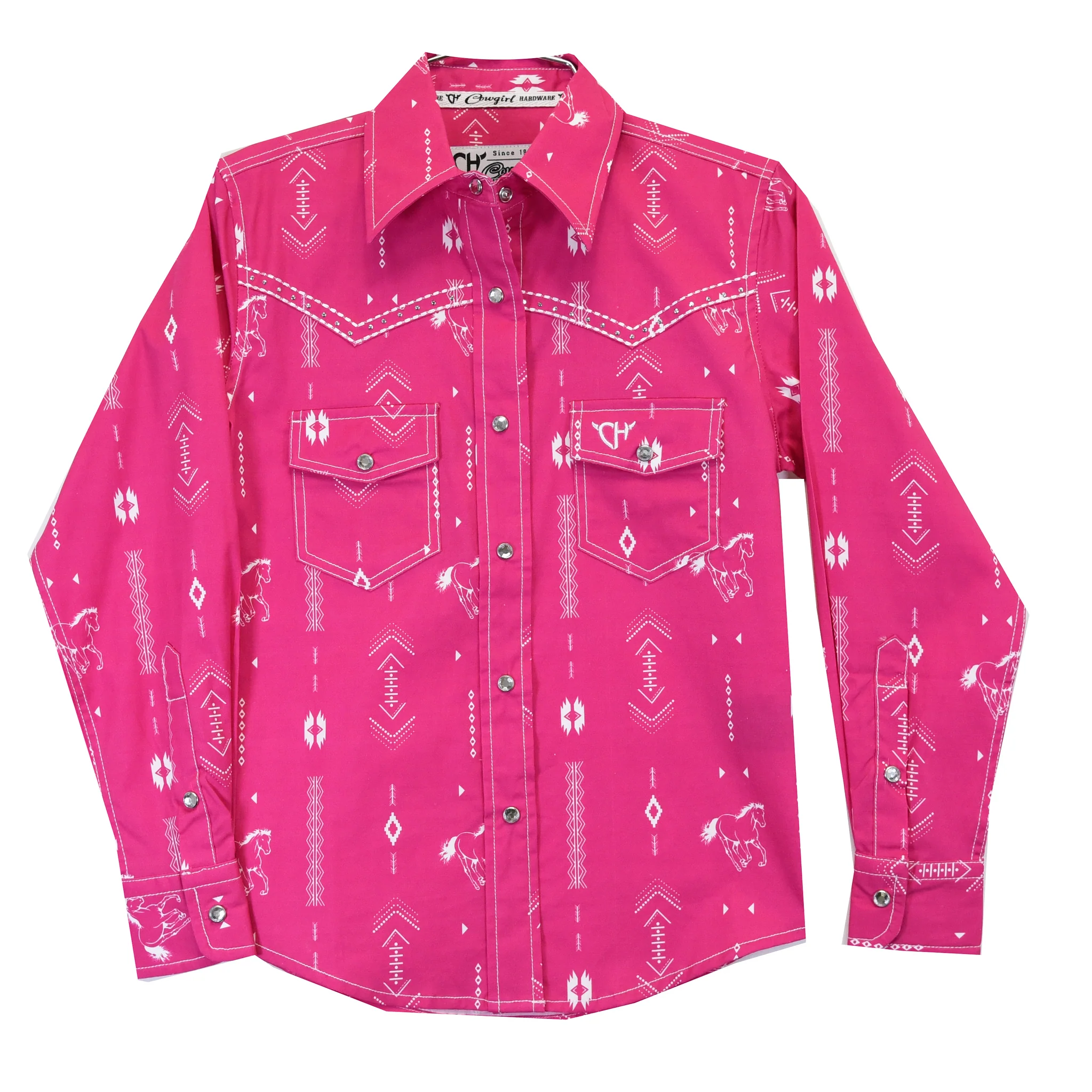 Cowgirl Hardware Girls' Horse And Aztec Print Snap Shirt