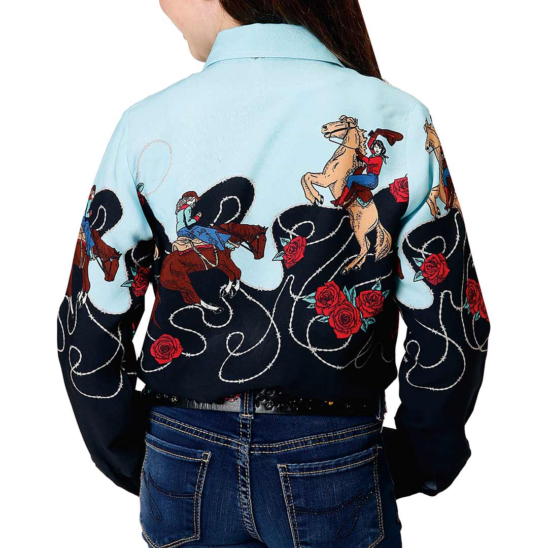 Roper Girls' Cowgirl Border Print Snap Shirt