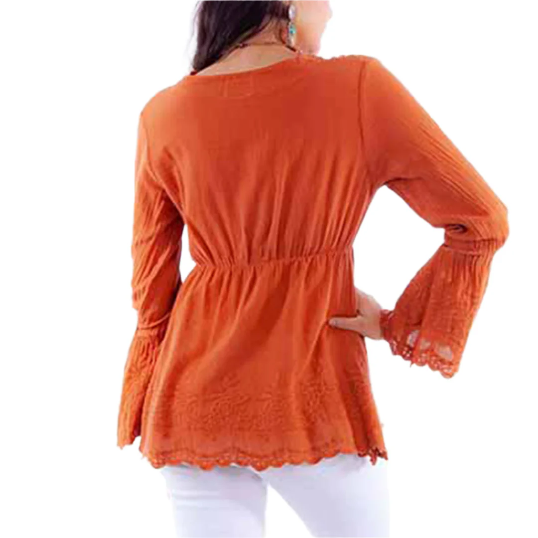 Scully Women's V-Neck With Embroidery Blouse