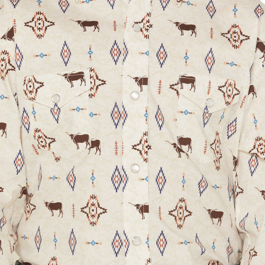 Panhandle Boys' Aztec And Steerhead Long Sleeve Snap Shirt