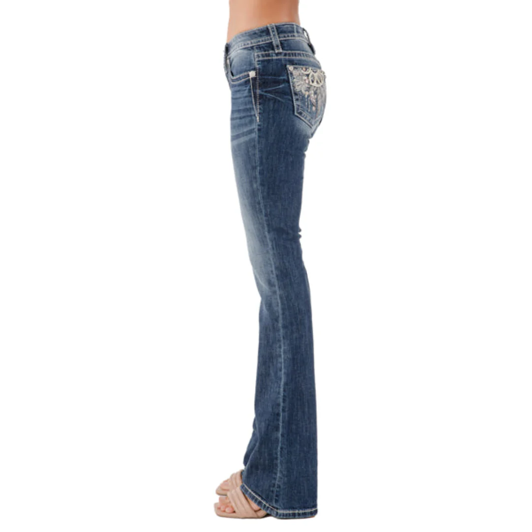 Miss Me Women's Feather Bootcut Jeans
