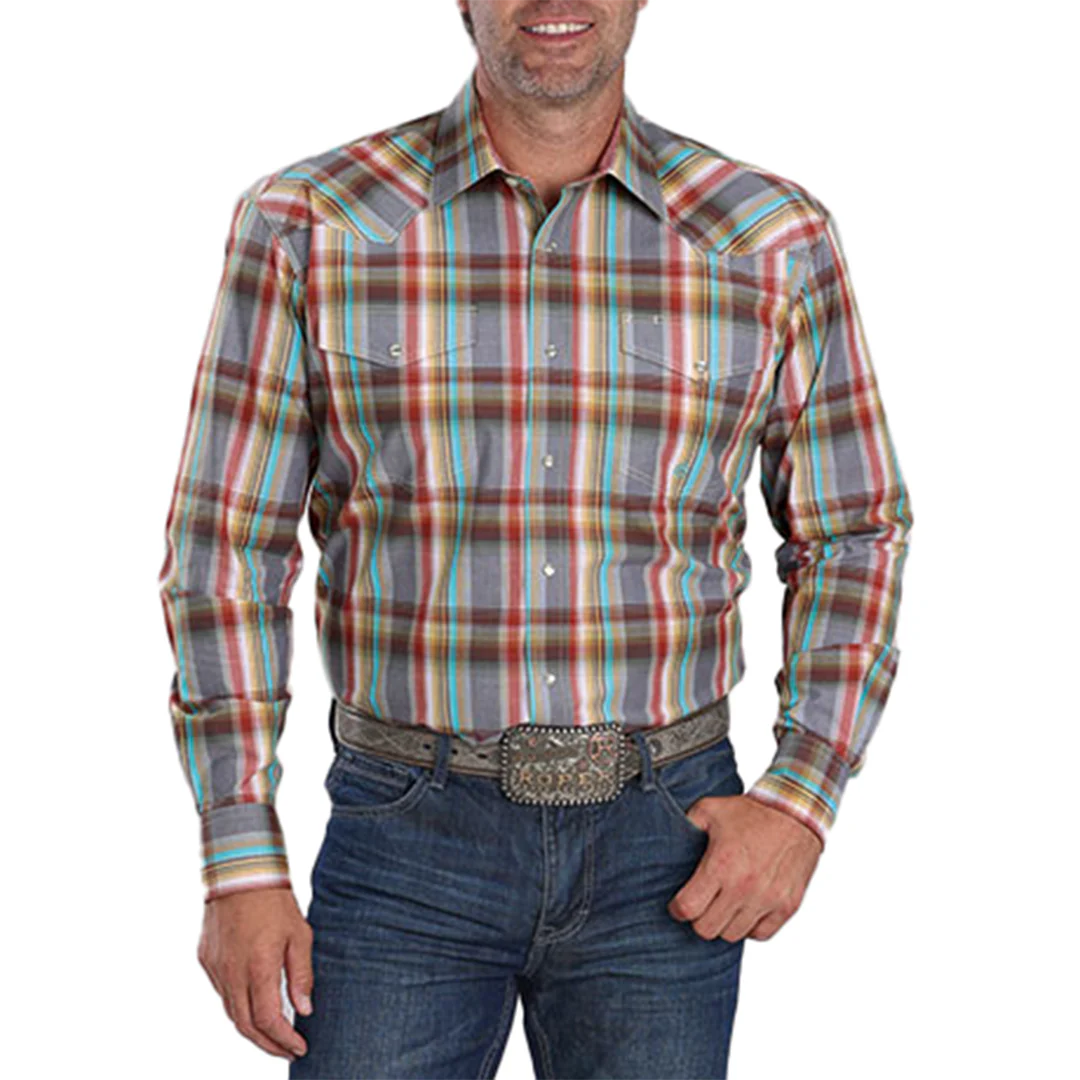 Roper Men's Amarillo Collection Plaid Long Sleeve Snap Shirt