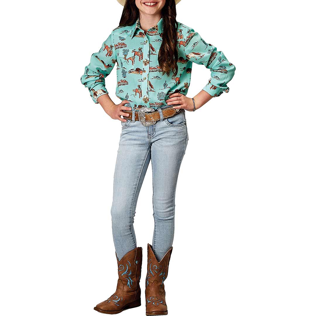 Roper Girls' Cowgirl Print Snap Shirt