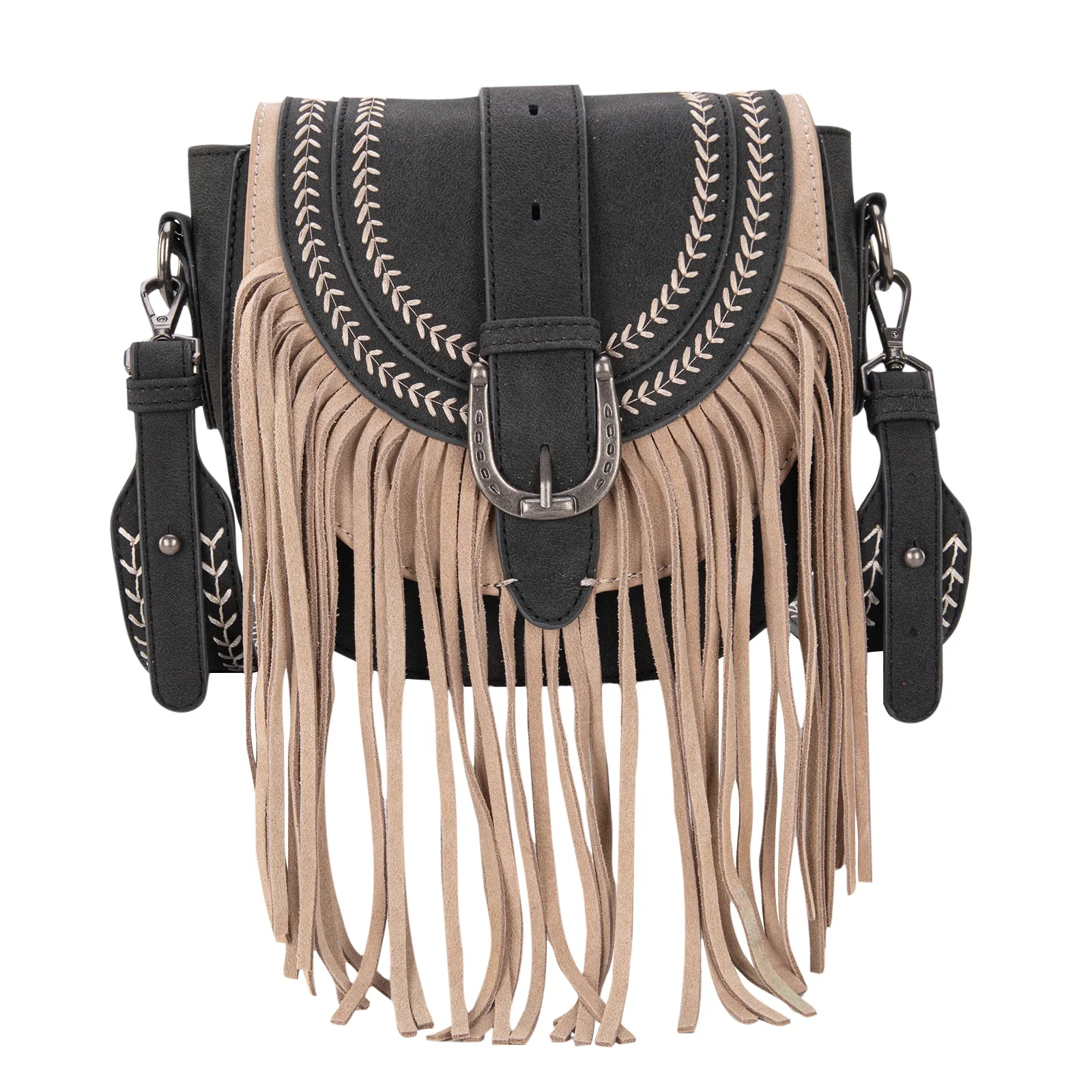 Montana West Buckle Fringe Collection Saddle Bag/Crossbody