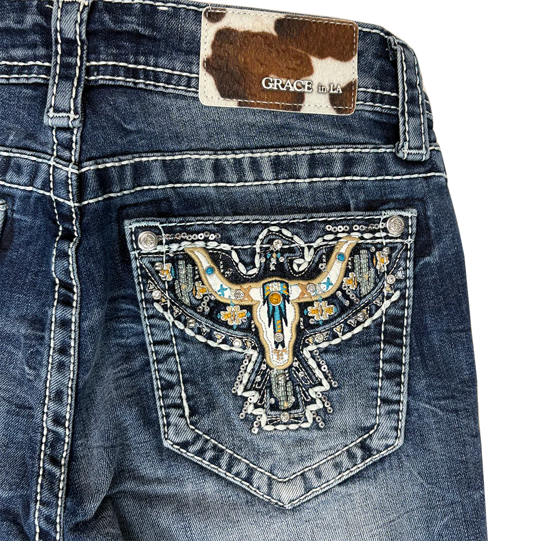 Grace in LA Women's Steerhead  Pocket Bootcut Jeans