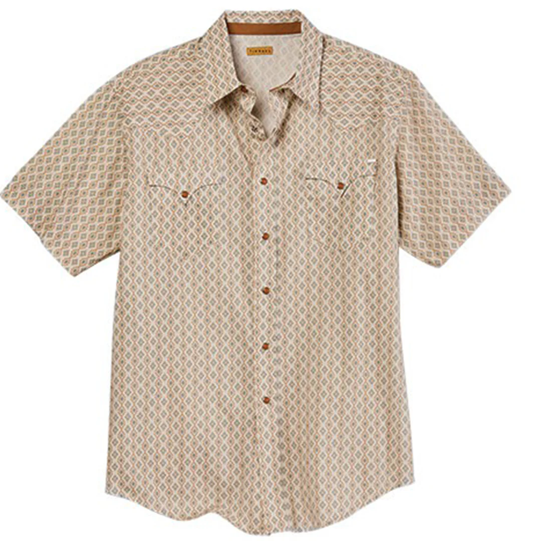 Tin Haul Men's Cream Short Sleeve Aztec Print Snap Shirt