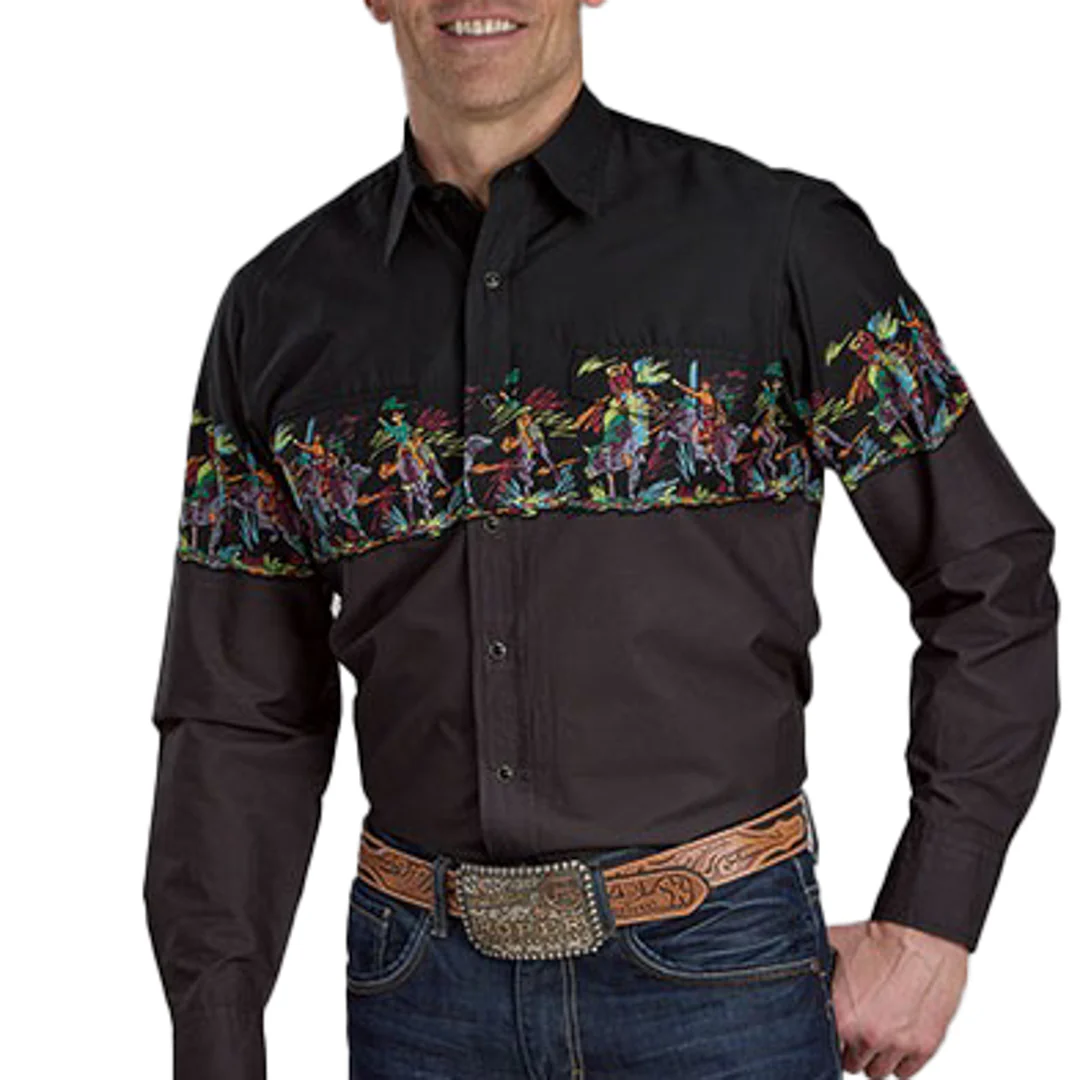 Roper Men's Vintage Collection Border Print Long Sleeve Snap Shirt