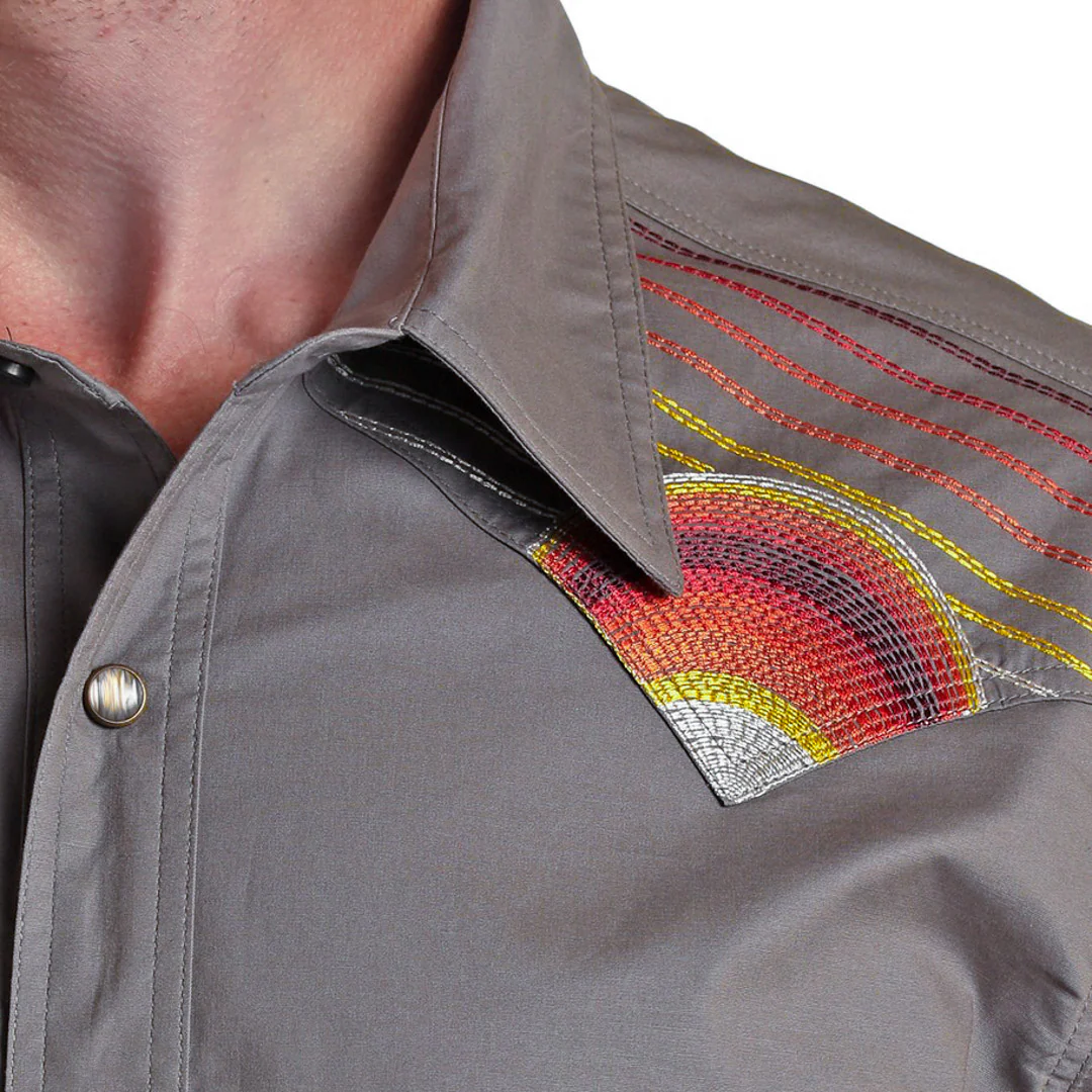 Rock & Roll Cowboy Men's Embroidered Short Sleeve Snap Shirt