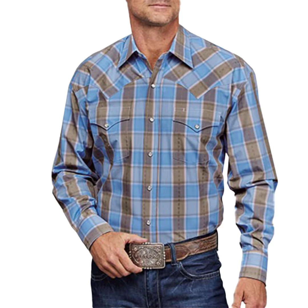 Stetson Men's Chambray Dobby Plaid Shirt