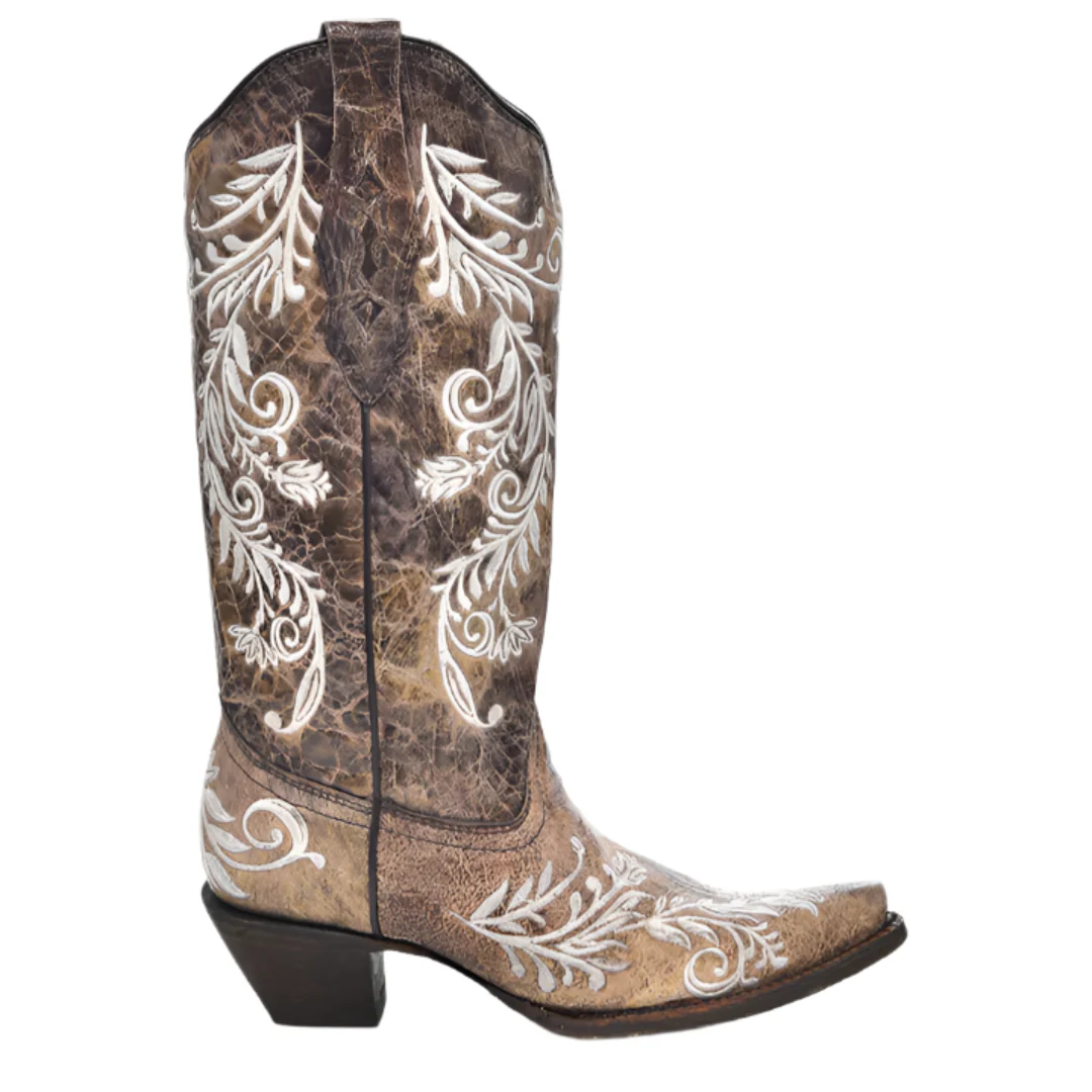 Corral Women's Floral Embroidery Snip Toe Cowgirl Boots