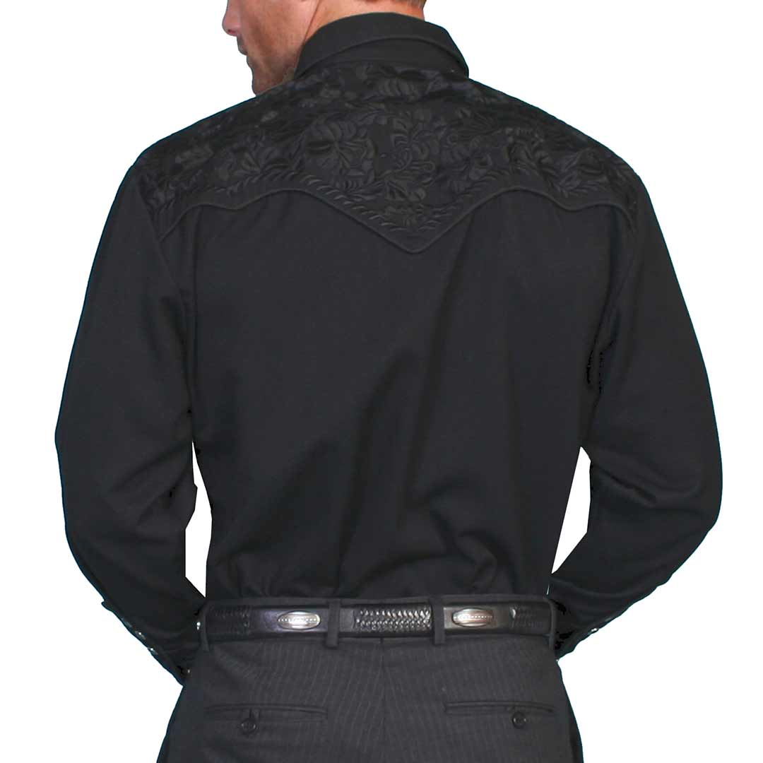 Scully Men's Floral Embroidered Yoke Snap Dress Shirt