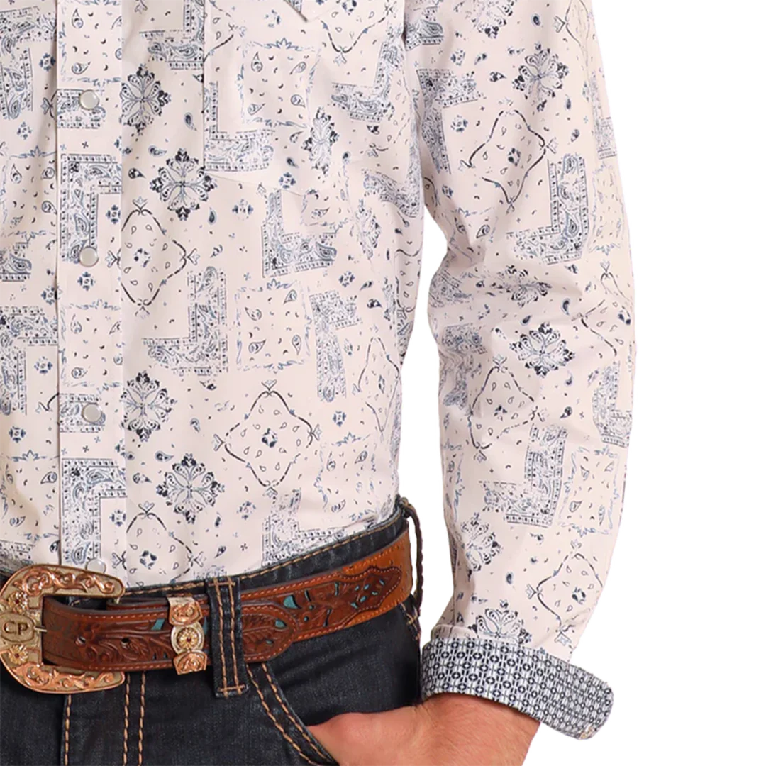 Rough Stock Men's Bandana Print Long Sleeve Snap Shirt