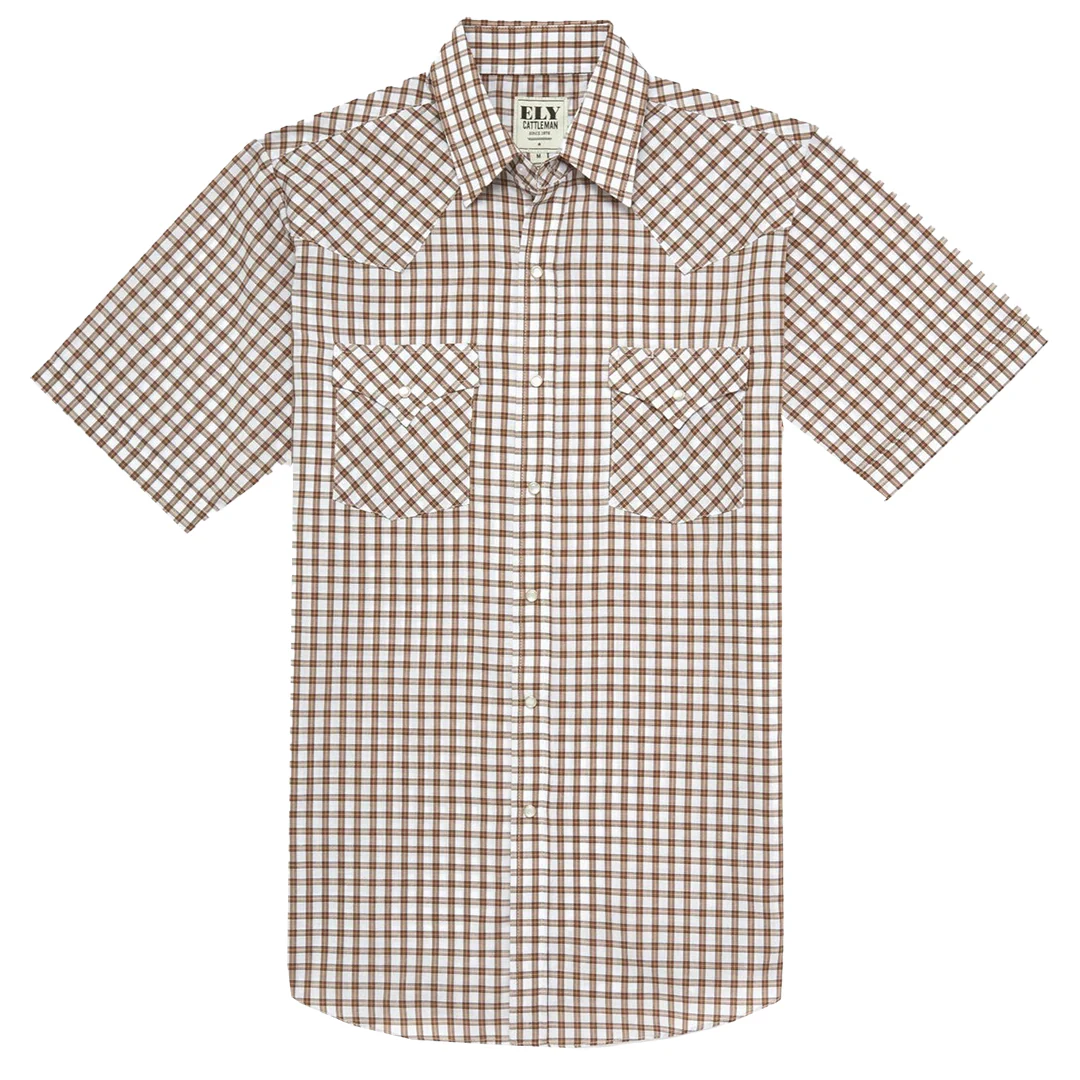 Ely Cattleman Men's Short sleeve Plaid Western Snap Shirt