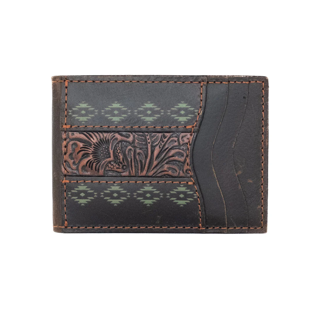Red Dirt Hat Co. Tooled Accent With Turquoise design Bifold Card Case