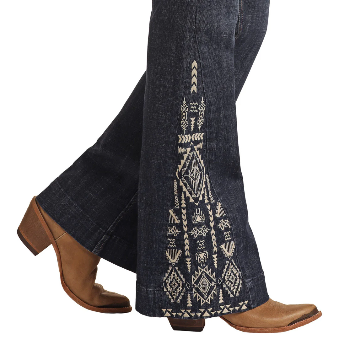 Rock & Roll Cowgirl Women's Aztec Mid Rise Relaxed Fit Trouser Jeans