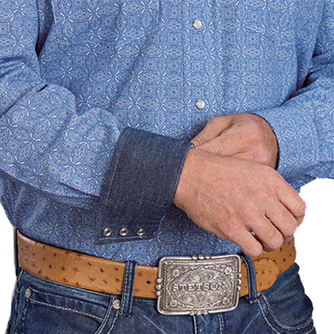 Stetson Men's Geometric Poplin Print Long Sleeve Snap Shirt