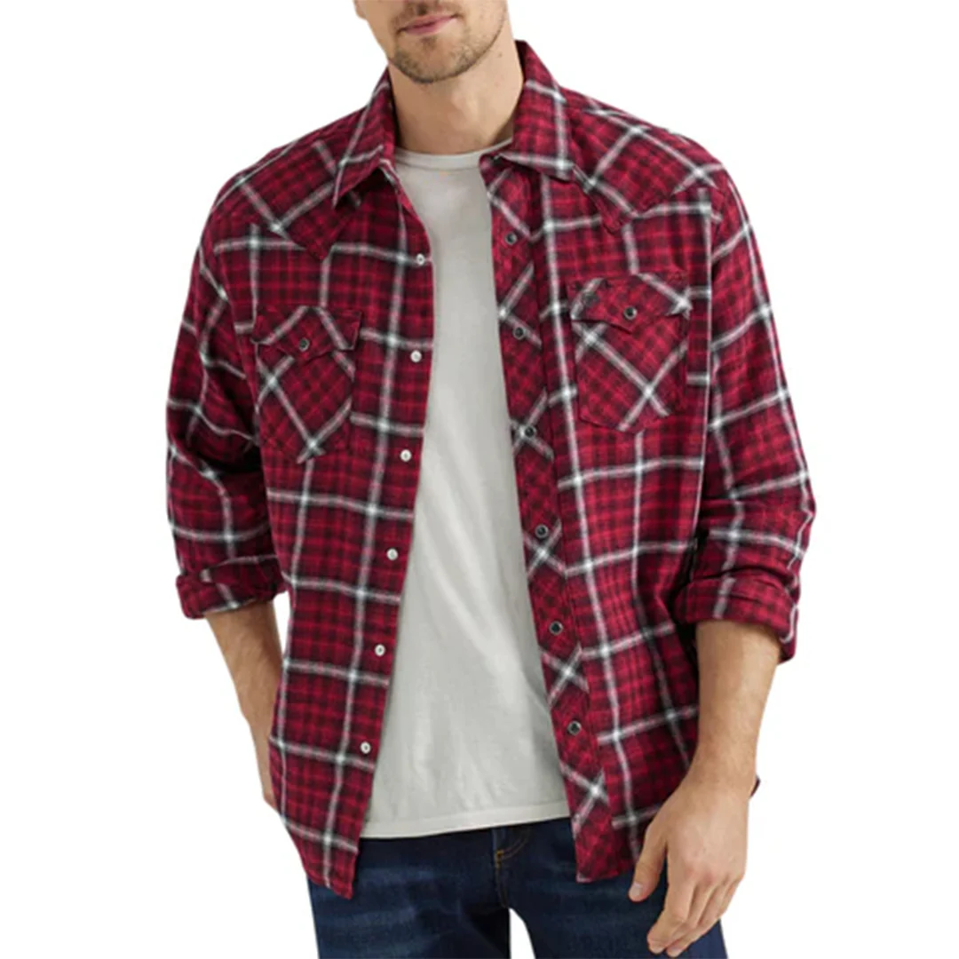 Wrangler Men's Retro Flannel Long Sleeve Snap Shirt