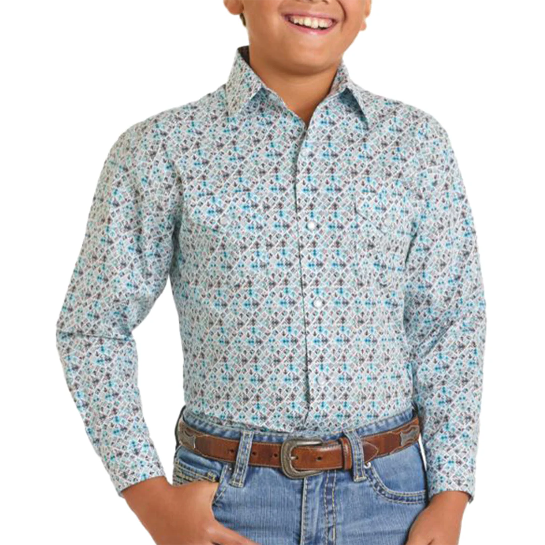 Panhandle Boys' Geometric Print Long Sleeve Snap Shirt