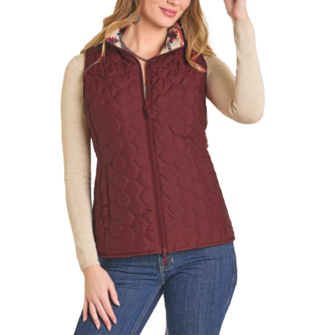 Powder River Outfitters Women's Aztec Print Reversible Quilted Vest