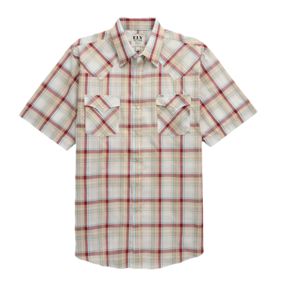 Ely Cattleman Men's Plaid Short Sleeve Snap Shirt