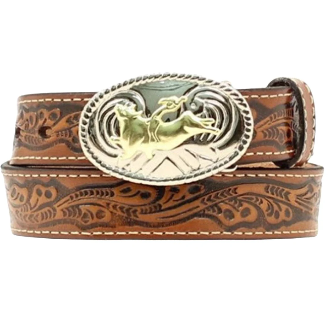 Nocona Belt Boy's Leather With Bullrider Buckle Belt