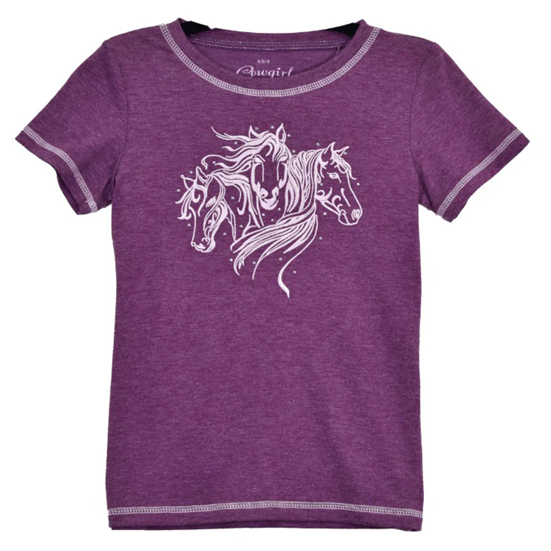 Cowgirl Hardware toddler Girls' Cowgirl Triple Horse Purple T-Shirt