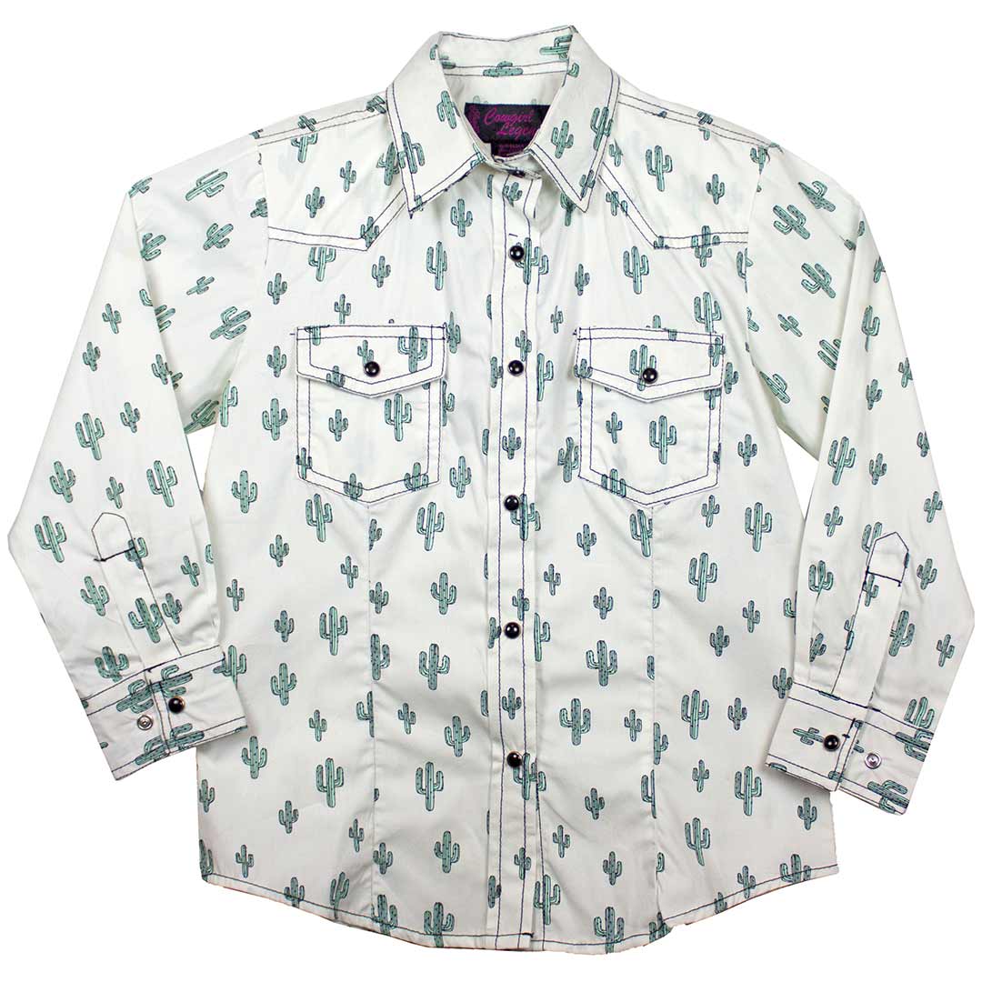 Cowgirl Legend Girls' Cactus Print Snap Shirt