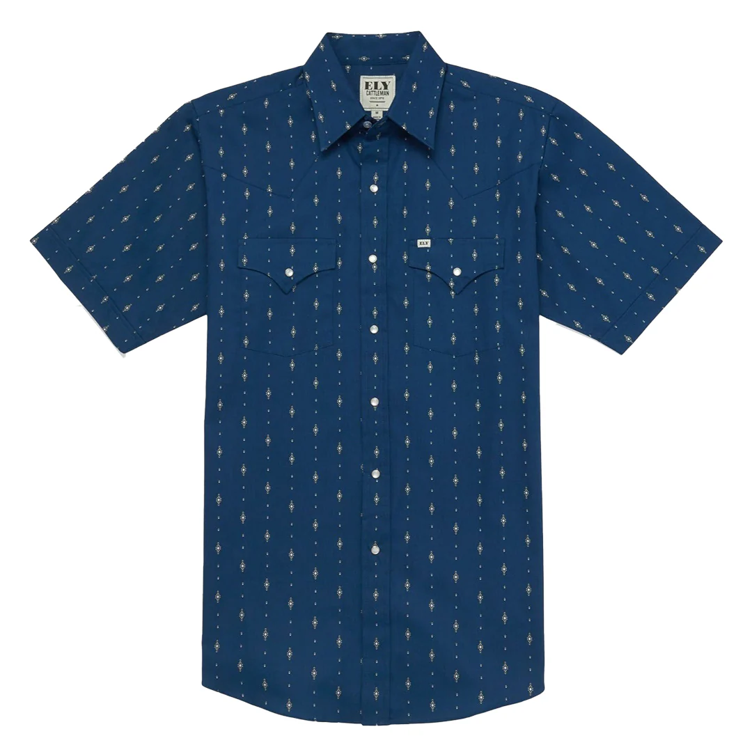 Ely Cattleman Men's Short sleeve Diamond Aztec Print Western Snap Shirt