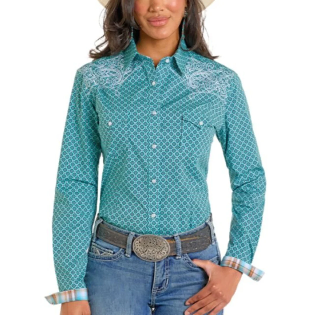 Panhandle Women's Geometric Print Long Sleeve Shirt