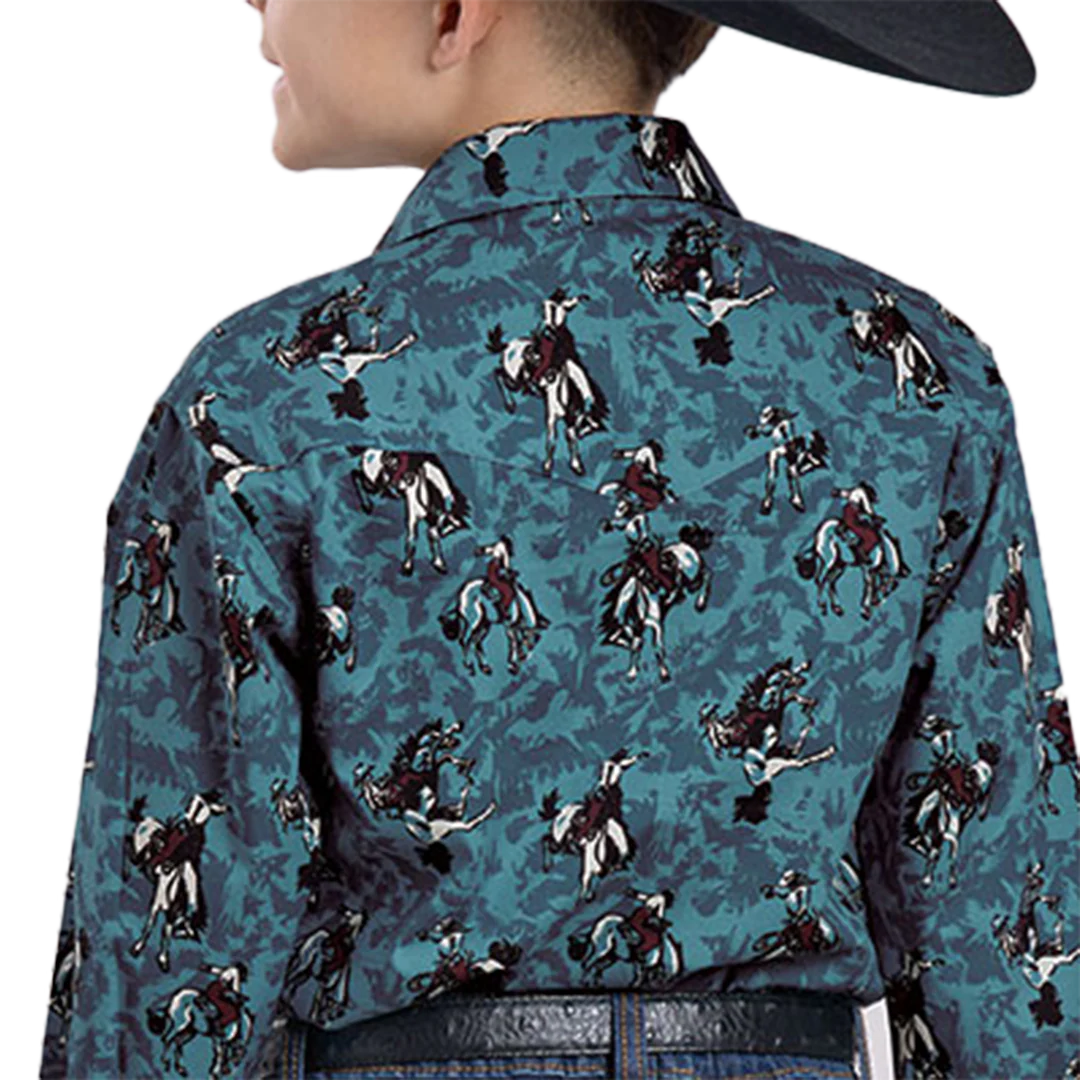 Roper Boys' Vintage Collection Allover Print Long Sleeve Snap Shirt