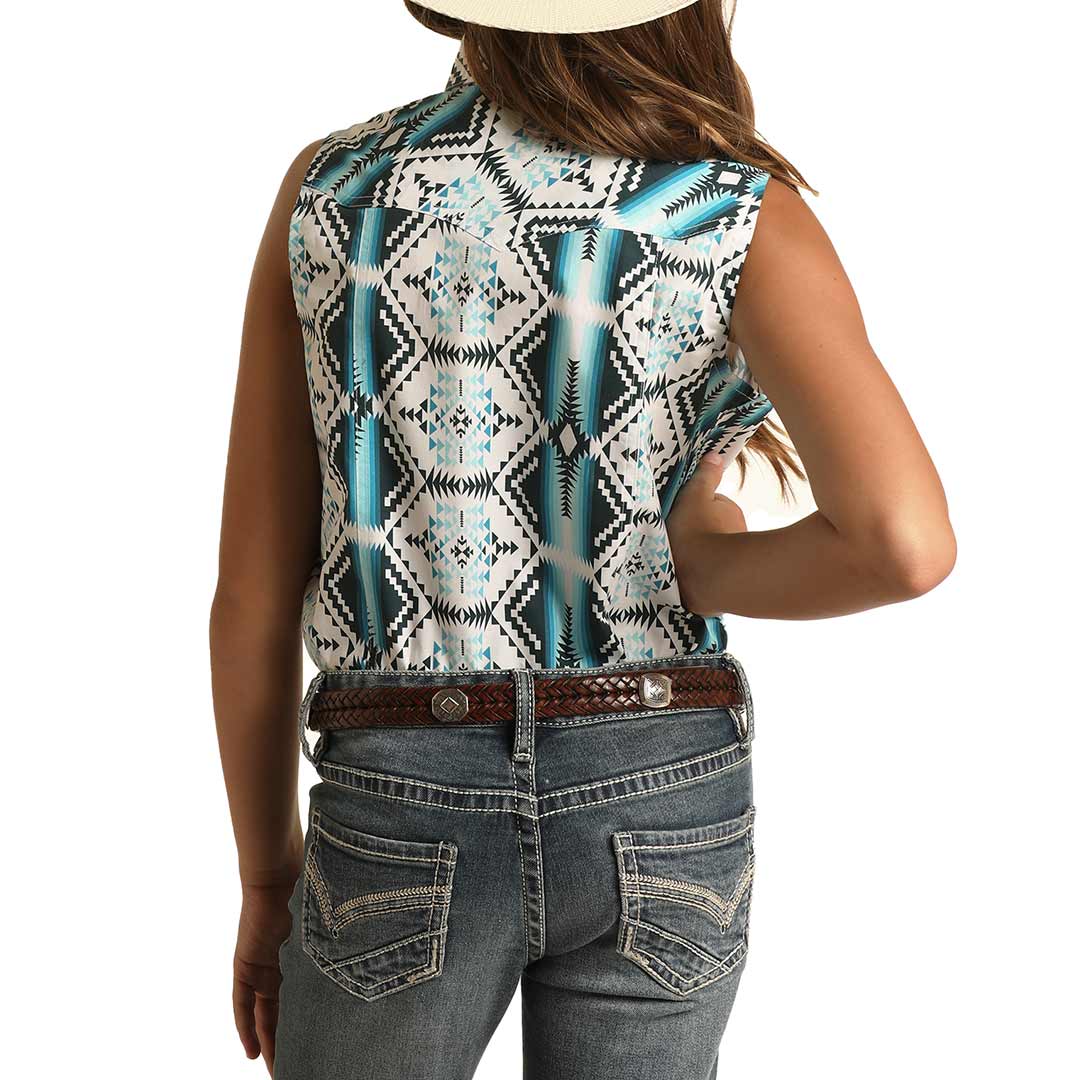 Rock & Roll Cowgirl Girl's Aztec Print Sleeveless Snap Shirt