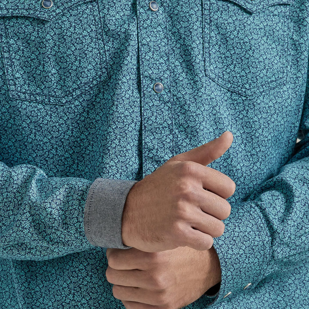 Wrangler Men's Retro Premium Western Snap Shirt In Blue