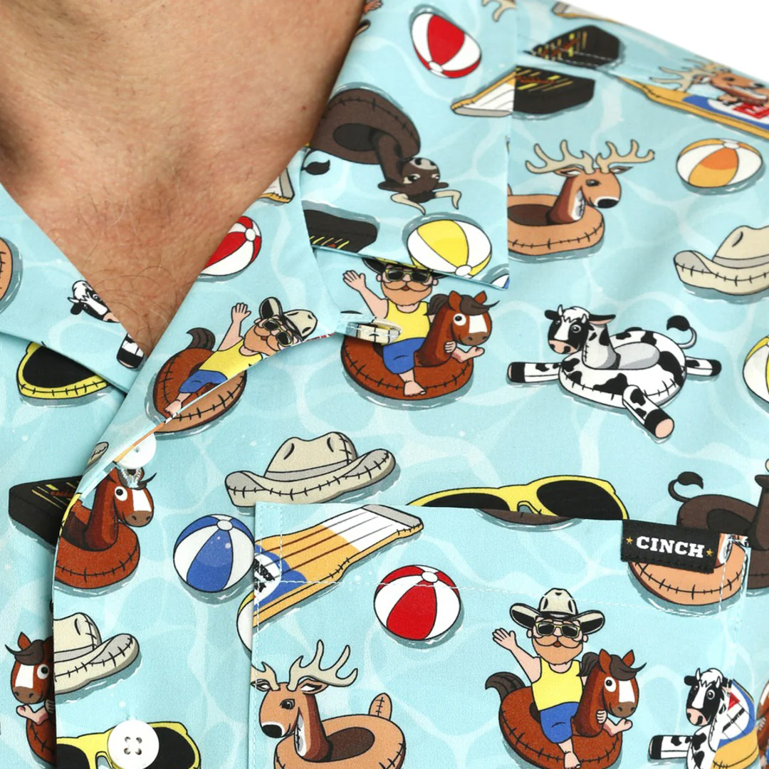 Cinch Men's Short Sleeve Camp Shirt in Turquoise