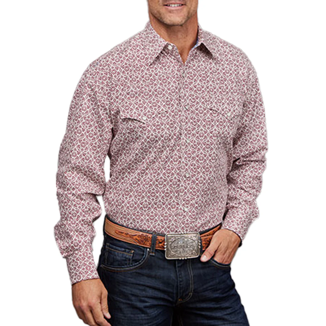 Stetson Men's Wine Vintage Snap Print Shirt