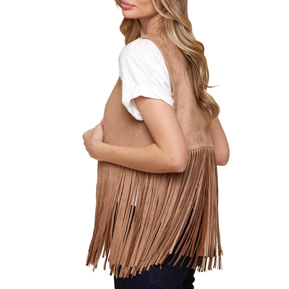 Saints & Hearts Women's Fringe Suede Cropped Vest